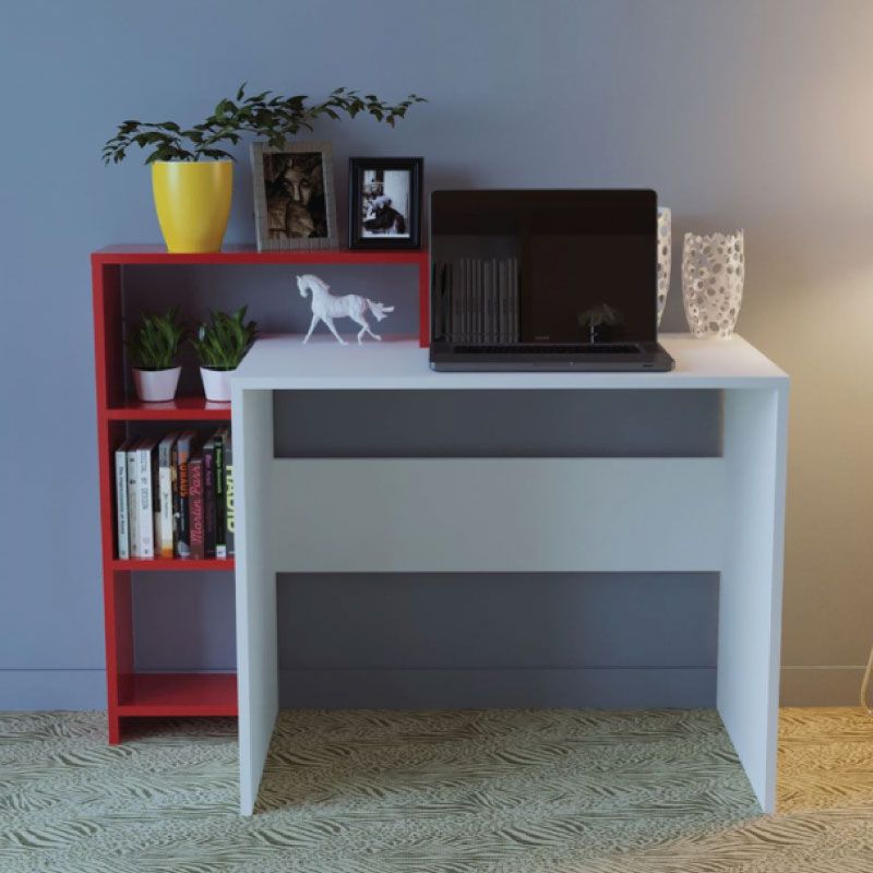 Office Desk Travis HM9215.05 White Red 118x60.5x74.2-91cm