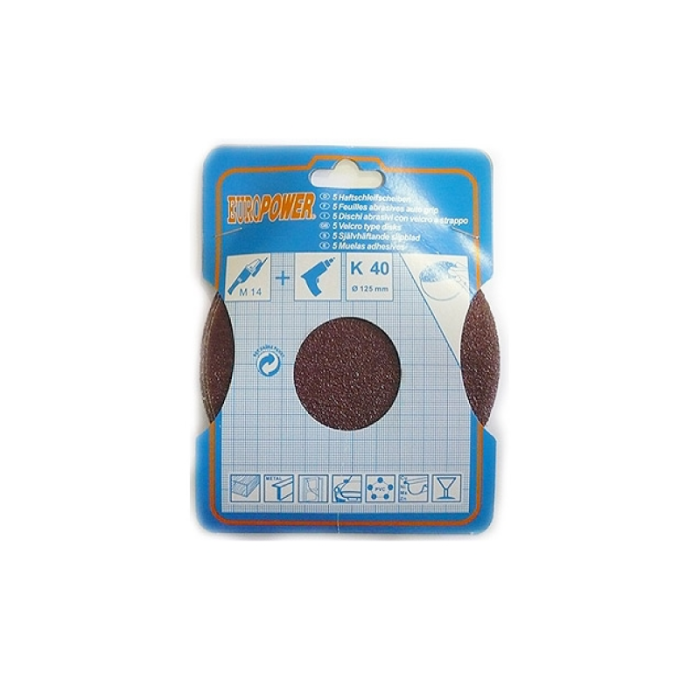 Euro Power 125mm Sanding - Abrasive Disc K40 5pcs