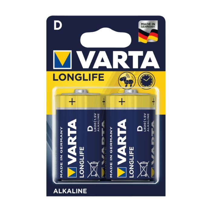 Varta Long Life Alkaline D Batteries Pack of 2