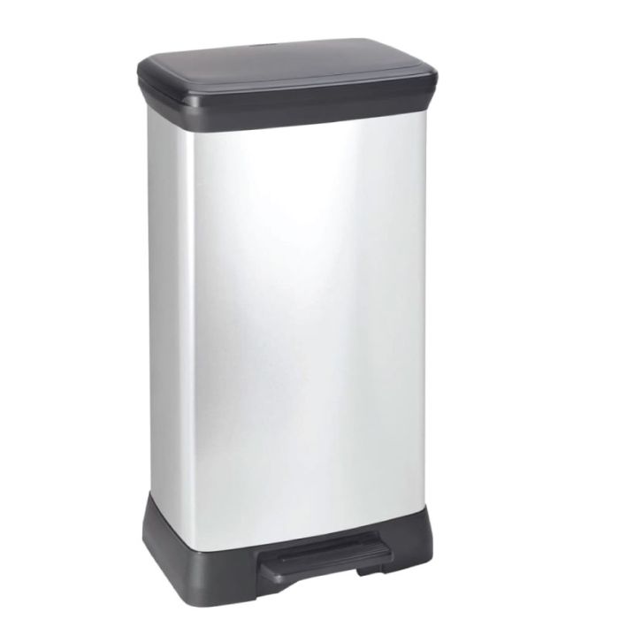 Curver Deco 50L Metallic Plastic Silver Kitchen Bin