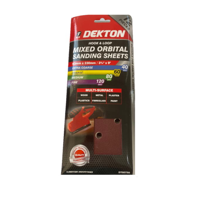 Dekton 93x230mm Orbital Sanding Sheet Grit 40-120 12pcs