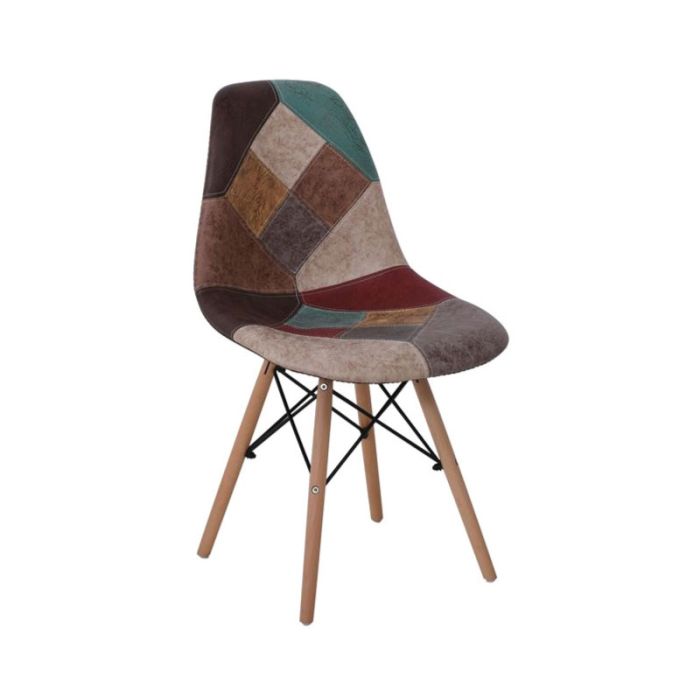 Art ΕΜ123,82 Patchwork Misty Brown Wood Indoor Dining Chair