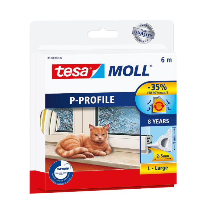 Tesa Moll P-Profile Sticker Weatherstrip 6m White Draught Excluders & Seals