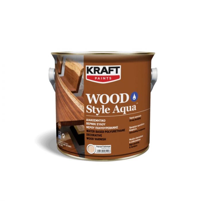 Kraft Wood Style Aqua Διαφανές Γυαλιστερό Βερνίκι Ξύλου Νερού Πολυουρεθανης - 0.75L