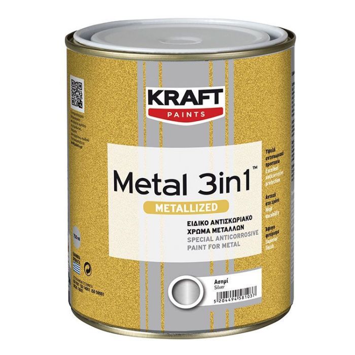 Kraft 3in1 Metalized Gloss Metal Paint Silver 0.75L