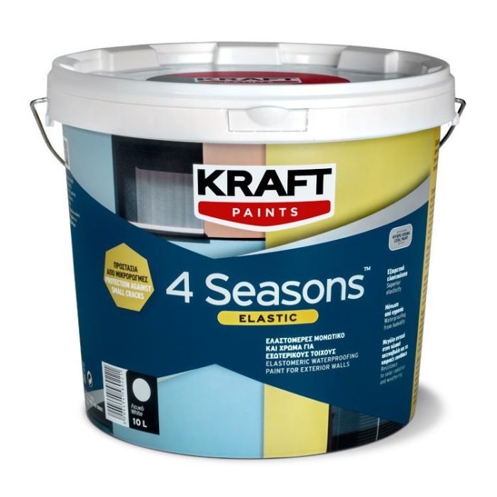 Kraft 4 Seasons Ελαστικο Μονωτικο & Χρωμα Εξωτερικων Τοιχων Ασπρο 10L