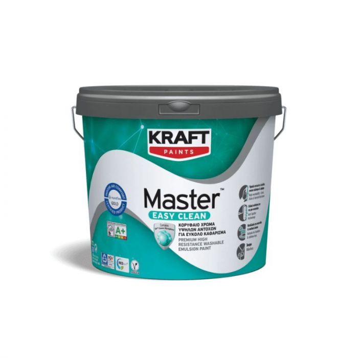 Kraft Master Easy Clean Χρώμα Υψηλών Αντοχών Semi-Matt Λευκό Για Εύκολο Καθάρισμα 3L