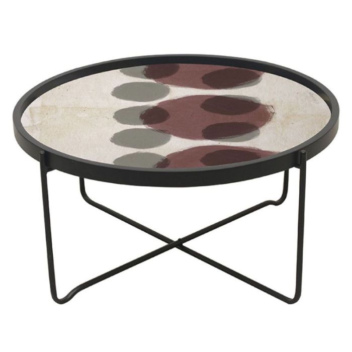 Pink 04-0426 MDF Multicolor Pattern Black Metal 75x37.5cm Coffee Table