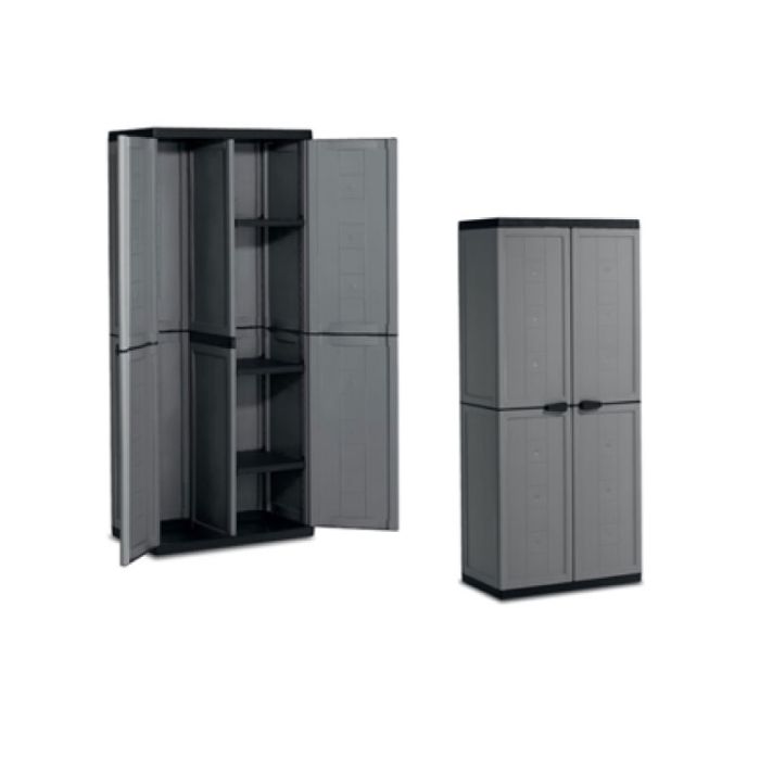 Keter Jolly Multipurpose Tall Black / Grey Garden Plastic Storage Cabinet