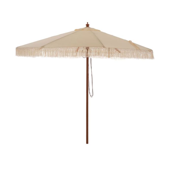 Makrame Garden Umbrella (Double Pulley) Wood Round Beige 2.5m