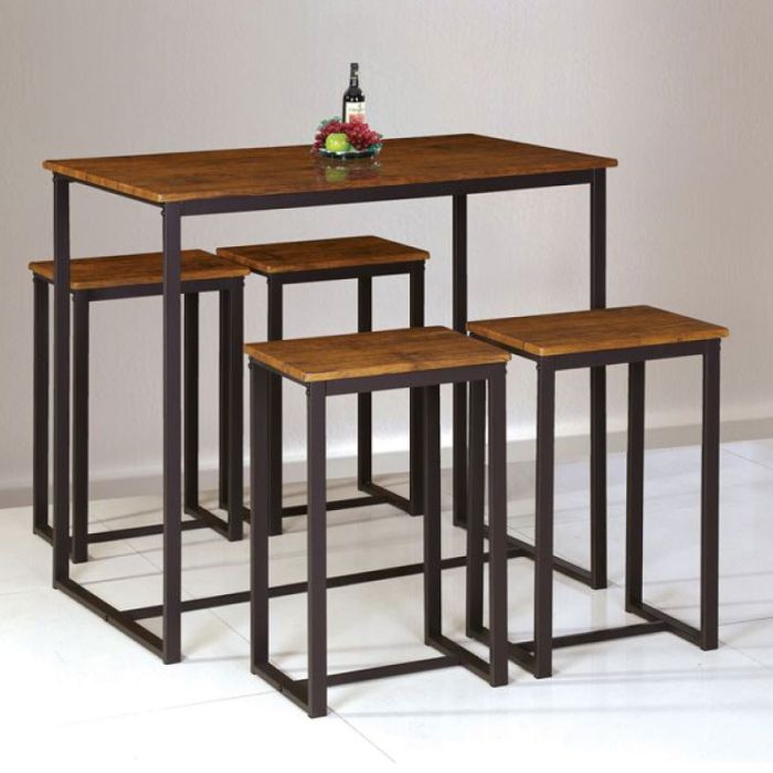 Henry Dark Brown / Walnut Metal 4 Seater Garden Dining Set (Bar)