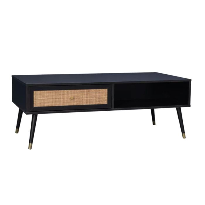 Vienna 04-0653 Melamine Black Gold Rattan 120x59x45cm Coffee Table