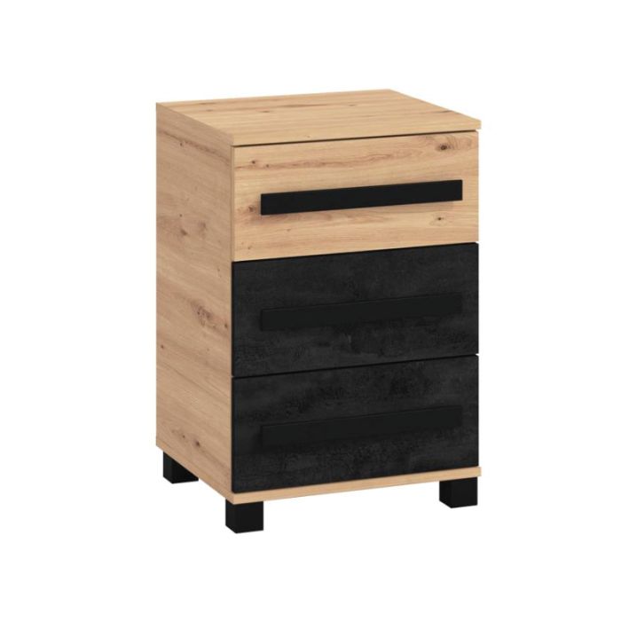 Madeira Matt Black Artisan Oak 45x42x66cm Nightstand