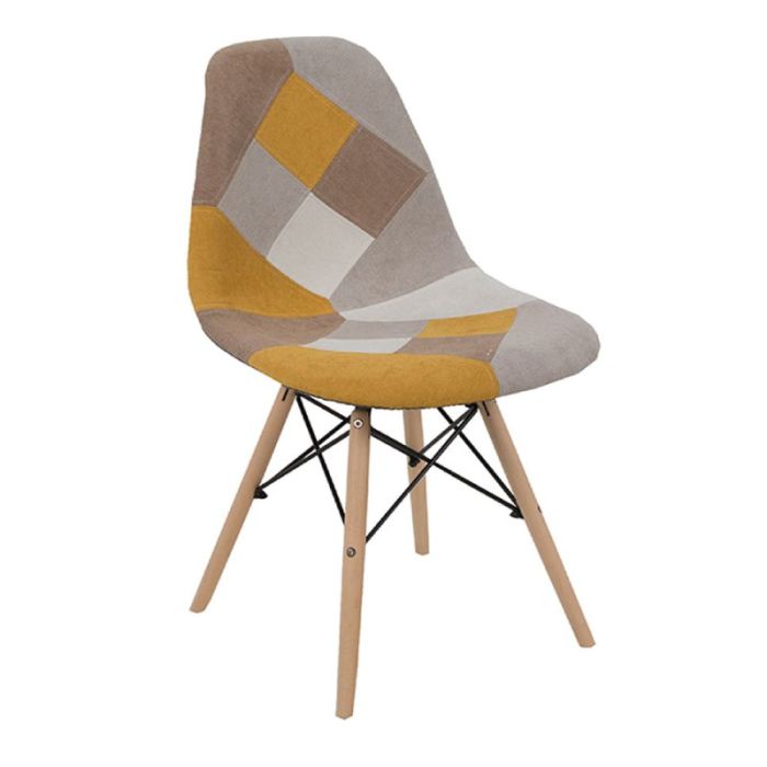 Eiffel 03-0762 Patchwork Yellow Natural Wood Indoor Dining Chair