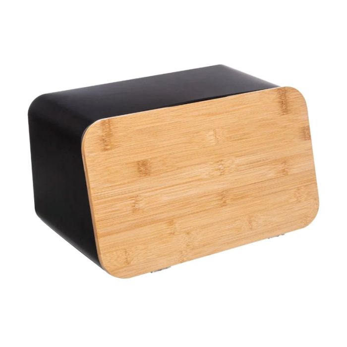 JJA Black Bamboo Metal 37x18.5x22cm Bread Box
