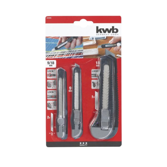 KWB Plastic Snap Off Knife 9mm + 18mm 3pcs