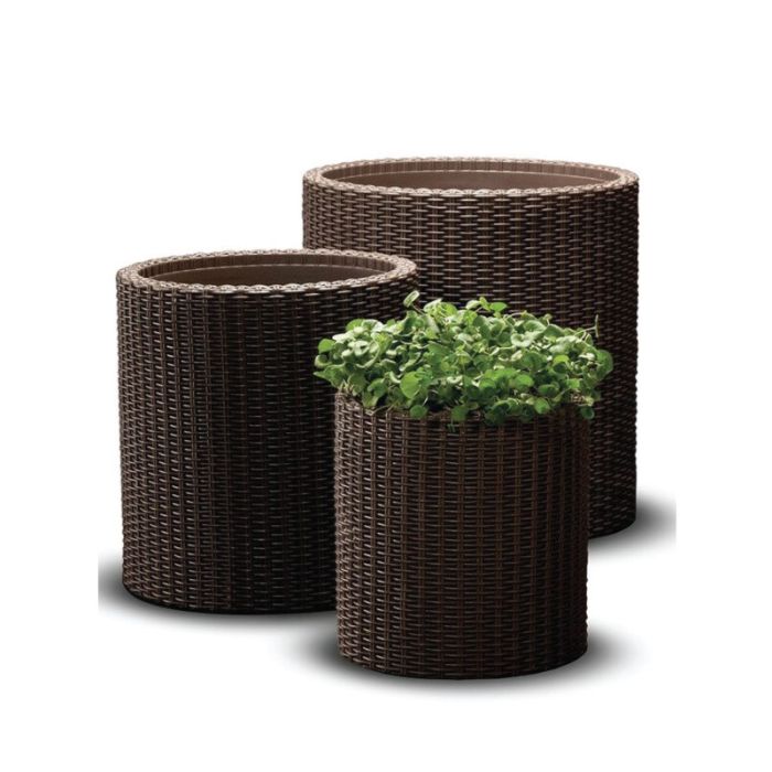 Keter 3pcs Brown Rattan Cylinder Flower Pot