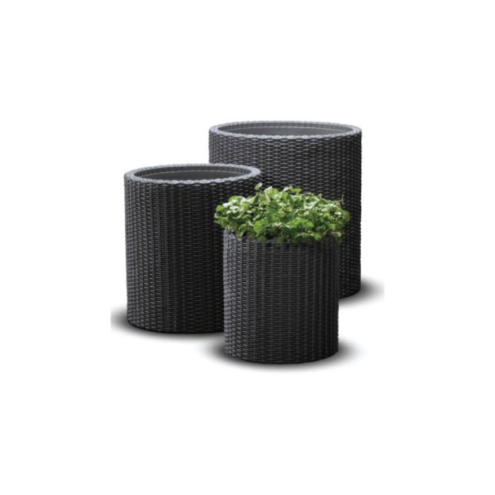 Keter 3pcs Anthracite Rattan Cylinder Flower Pot