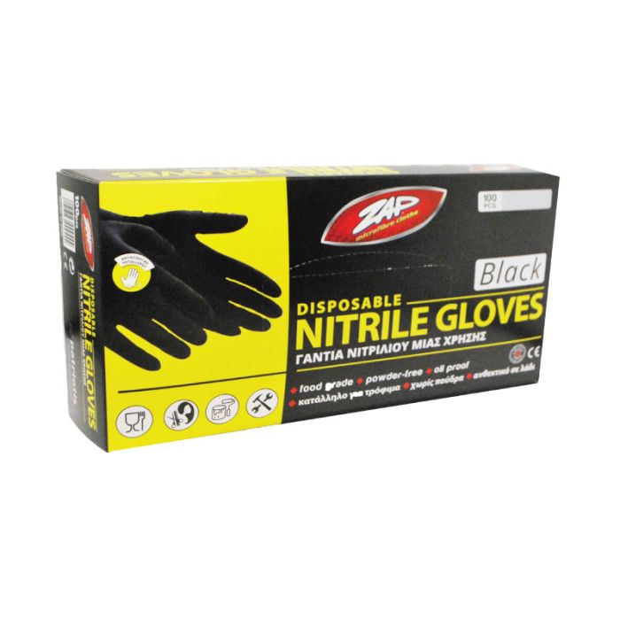 Zap Black Disposable Nitrile Workwear Gloves M 100pcs