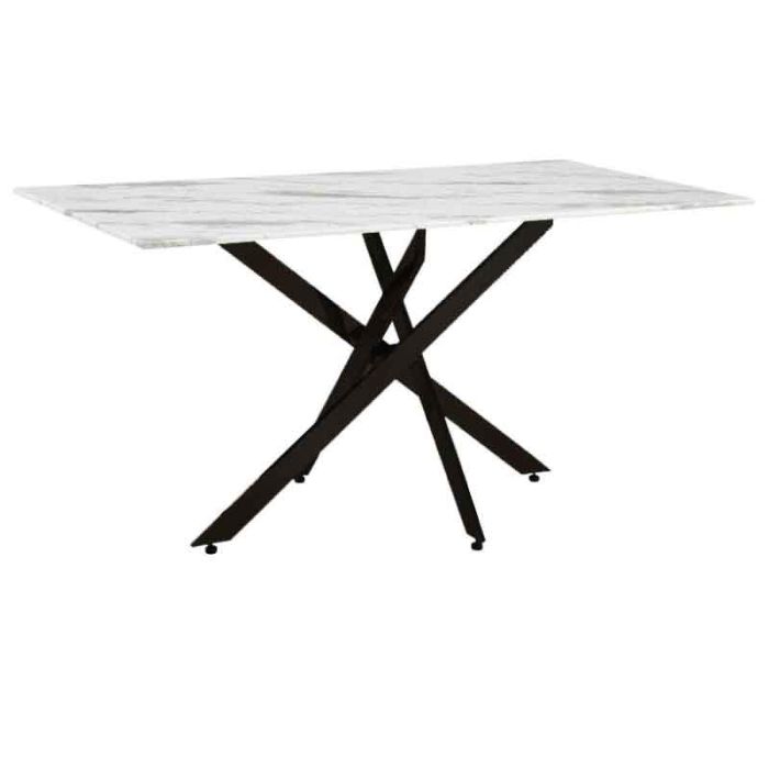 Fyl 631-123-016 White Sintered Stone Black Metal Indoor Dining Table