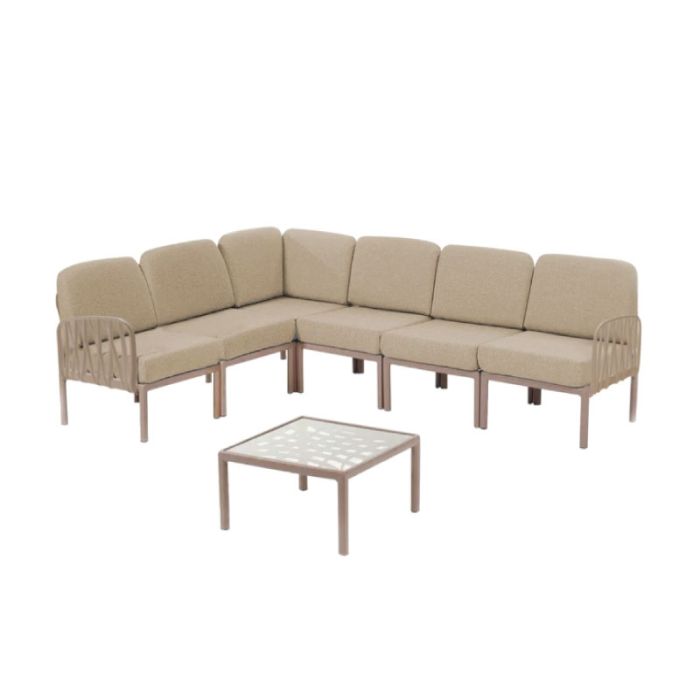 Hm Polypropylene Cappuccino Beige Garden Corner Sofa Set