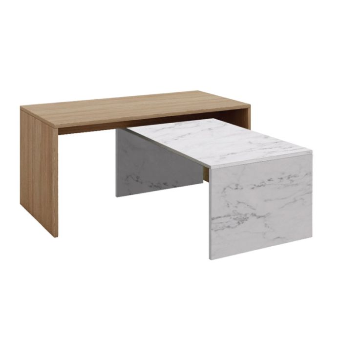 Tunusia 04-0835 Artisan Δρυς Μάρμαρο 90/80x45x45/34cm Τραπεζάκι Σαλονιού