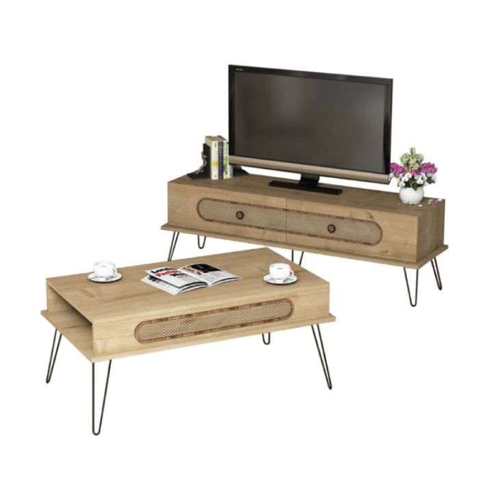 Hm HM11851.02 Natural Oak 2pcs TV Stand & Coffee Table Set