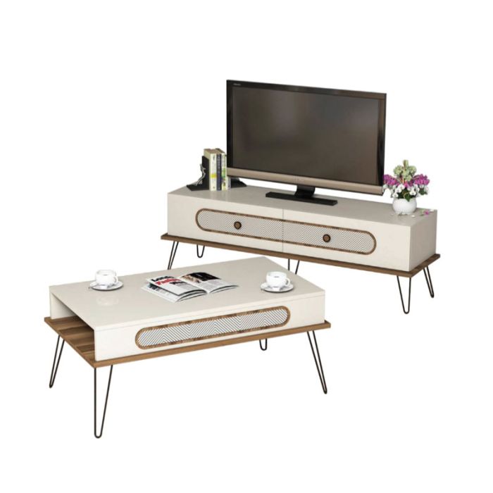 Hm HM11851.01 Cream Walnut 2pcs TV Stand & Coffee Table Set