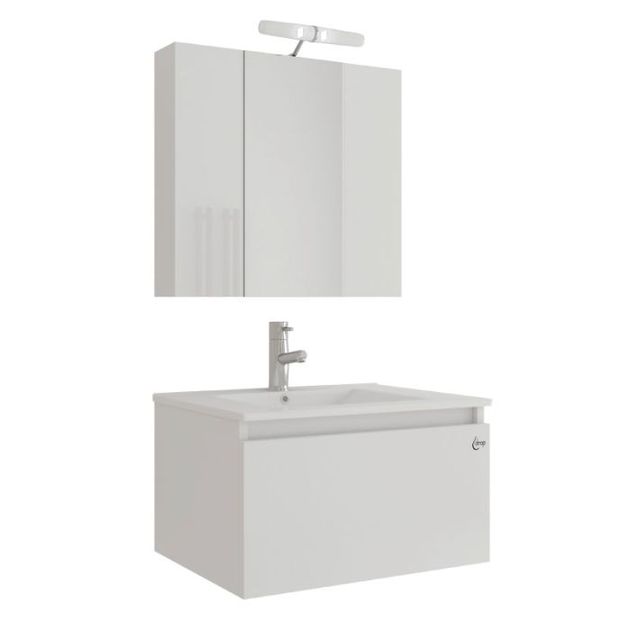 Liberty 60cm 5PLI060WH White Basin Cabinet Mirror Set Bathroom Furniture