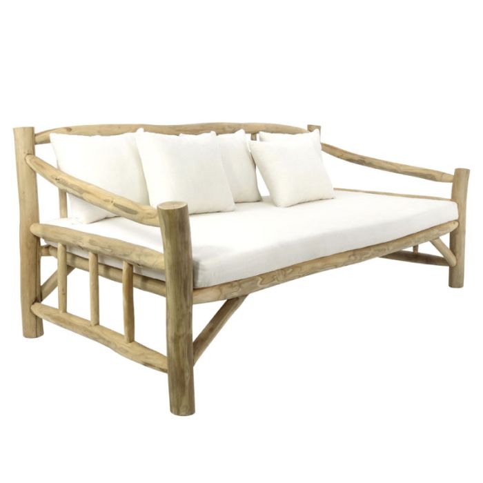 Home California 3-Seater Solid Teak Natural White Garden Sofa