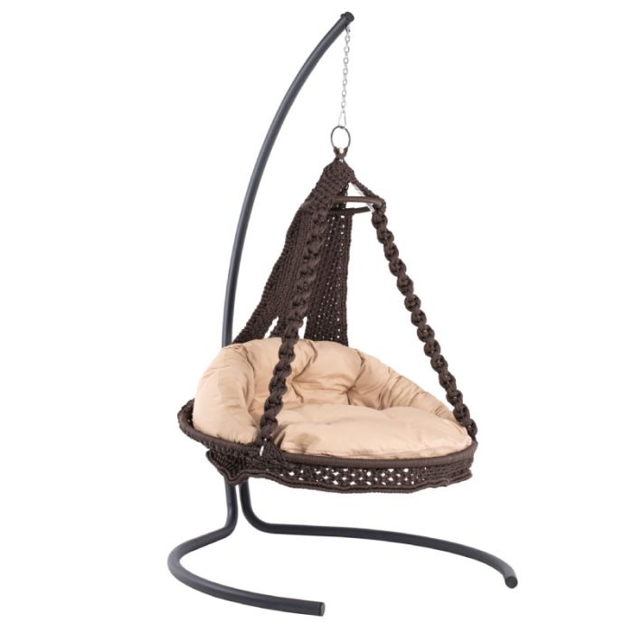 Home Macrame Rope Brown Dark Grey Steel Garden Swing (HM5922.01)