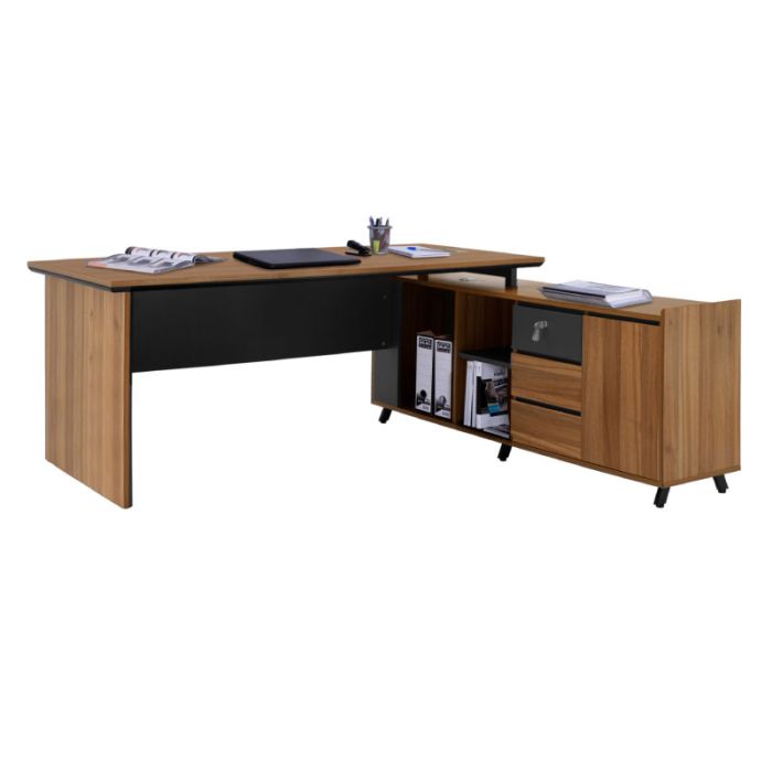 Office Desk Supreme HM2384 Grey  Honey Oak Reversible Corner 200x180x76cm