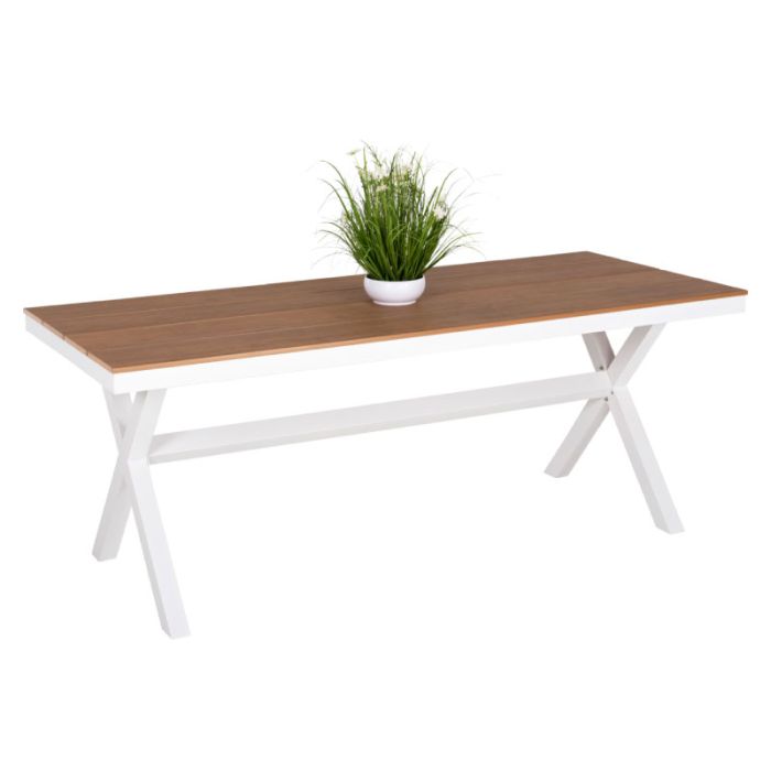 Home HM6039.02 Aluminum White Polywood Natural 72cm Rectangular Garden Table
