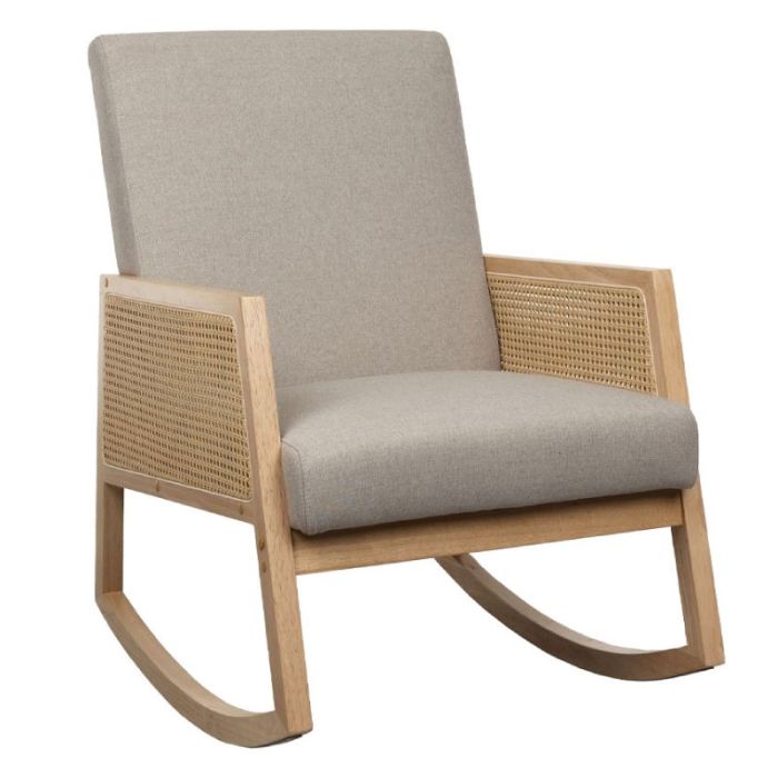 Ammos 01-3063 Fabric Beige Wood Natural Rocking Armchair