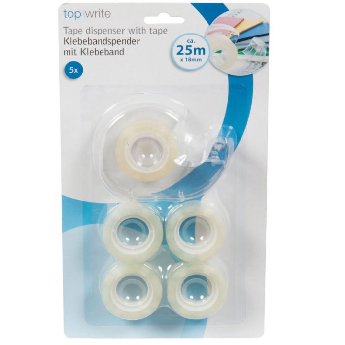 Top Write 25mx18mm Μini 5x rolls Invisible Tapes With Dispenser