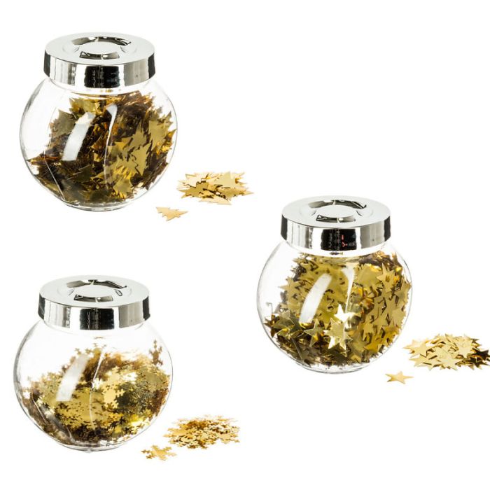 Atmosphera Jar of Gold Stars/Snowflakes/Trees 2x2cm Christmas Table Decoration