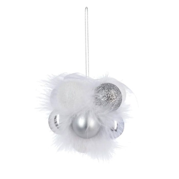 Atmosphera JJ Christmas Bauble Flower Ball Silver White 1pc