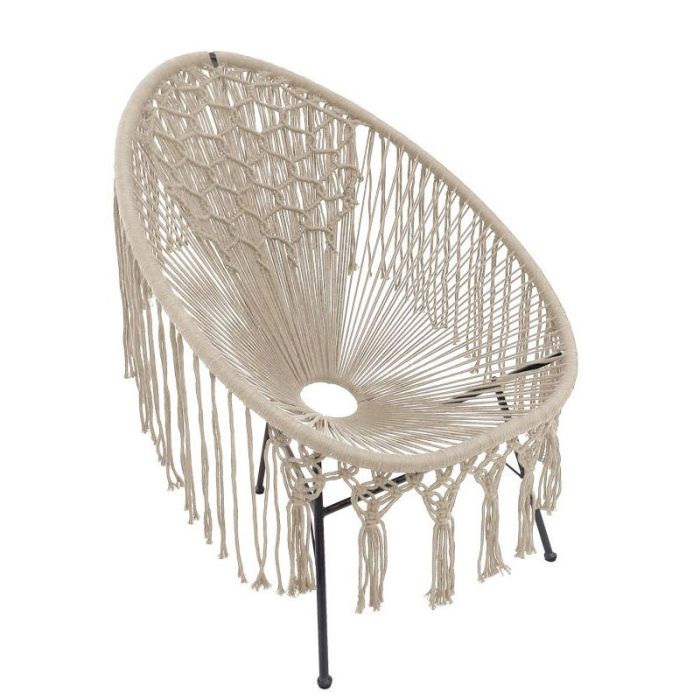 Havvana Macrame Beige Fabric Metallic Garden Chair