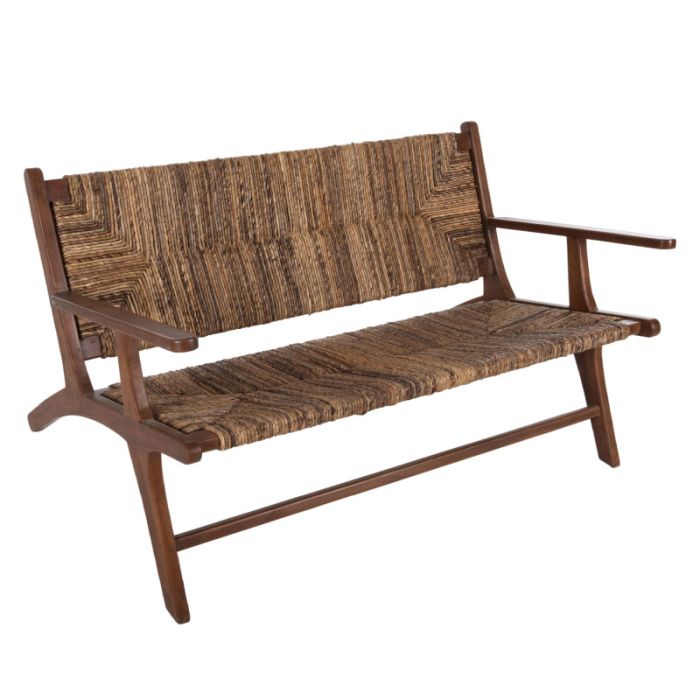 Home Solid Teak Wood Banana Rope 2-Seater Brown Garden Sofa