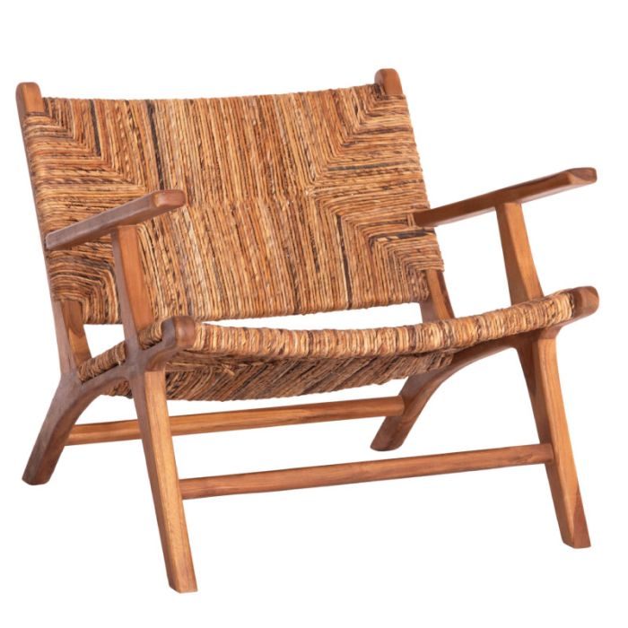 Home Teak Wood Banana Rope Matting Natural Garden Armchair