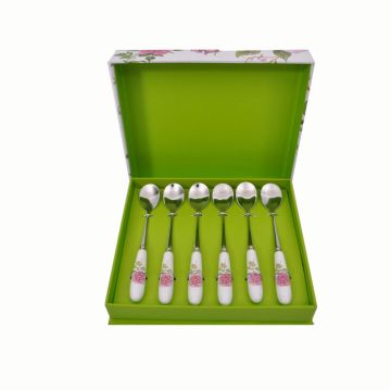 Hydrangeas Porcelain Stainless Steel 6pcs Set Teaspoons