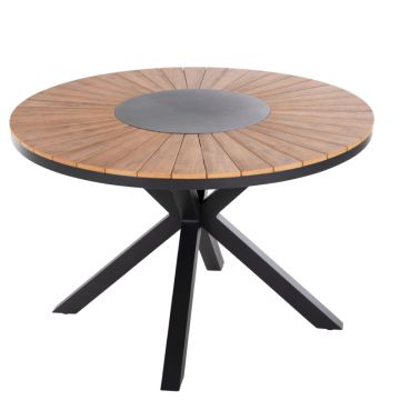 Moril Aluminum Anthracite Polywood Natural Wood 120cm Round Garden Table