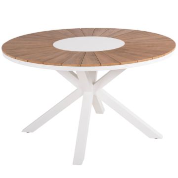 Moril Aluminum White Polywood Natural Wood 120cm Round Garden Table