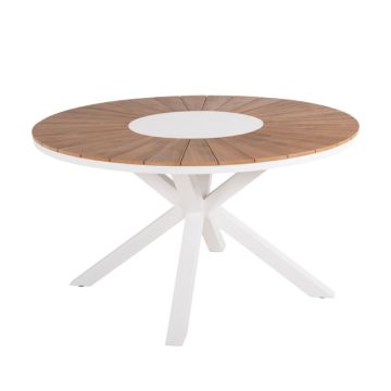 Moril Aluminum White Polywood Natural Wood 150cm Round Garden Table