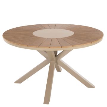 Moril Aluminum Champagne Polywood Natural Wood 120cm Round Garden Table
