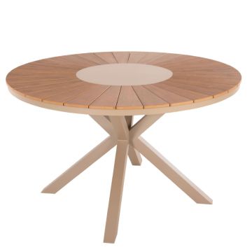 Moril Aluminum Champagne Polywood Natural Wood 150cm Round Garden Table