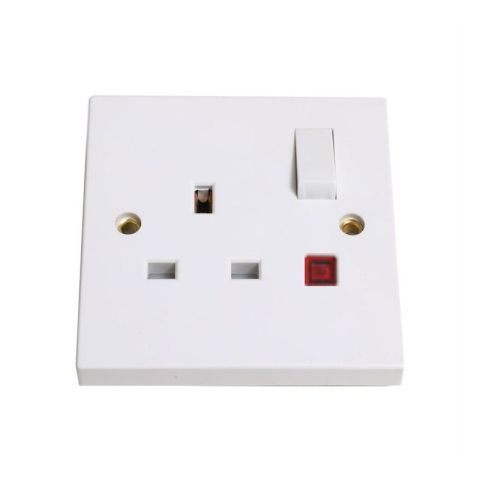 Swe W407 1-Gang Double Pole White Neon Swicthed Plug Socket