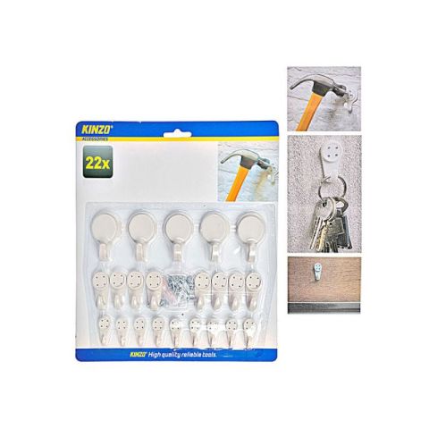 Kinzo 22pcs Plastic Indoor Storage Wall Hooks