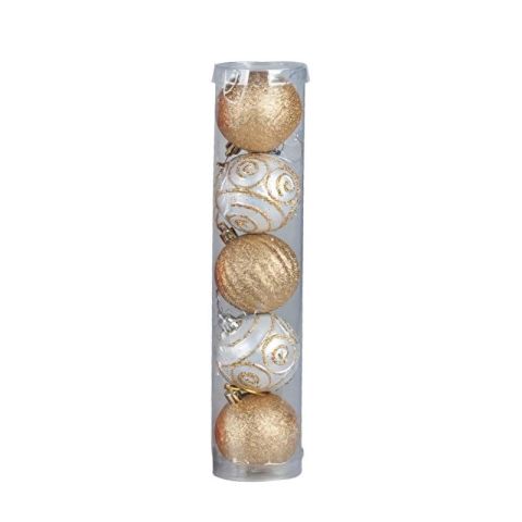 Deco Christmas Baubles Gold White 5pcs