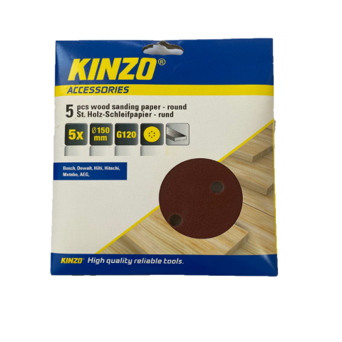 Kinzo 150mm Sanding - Abrasive Discs Holes Grit 120 5pcs